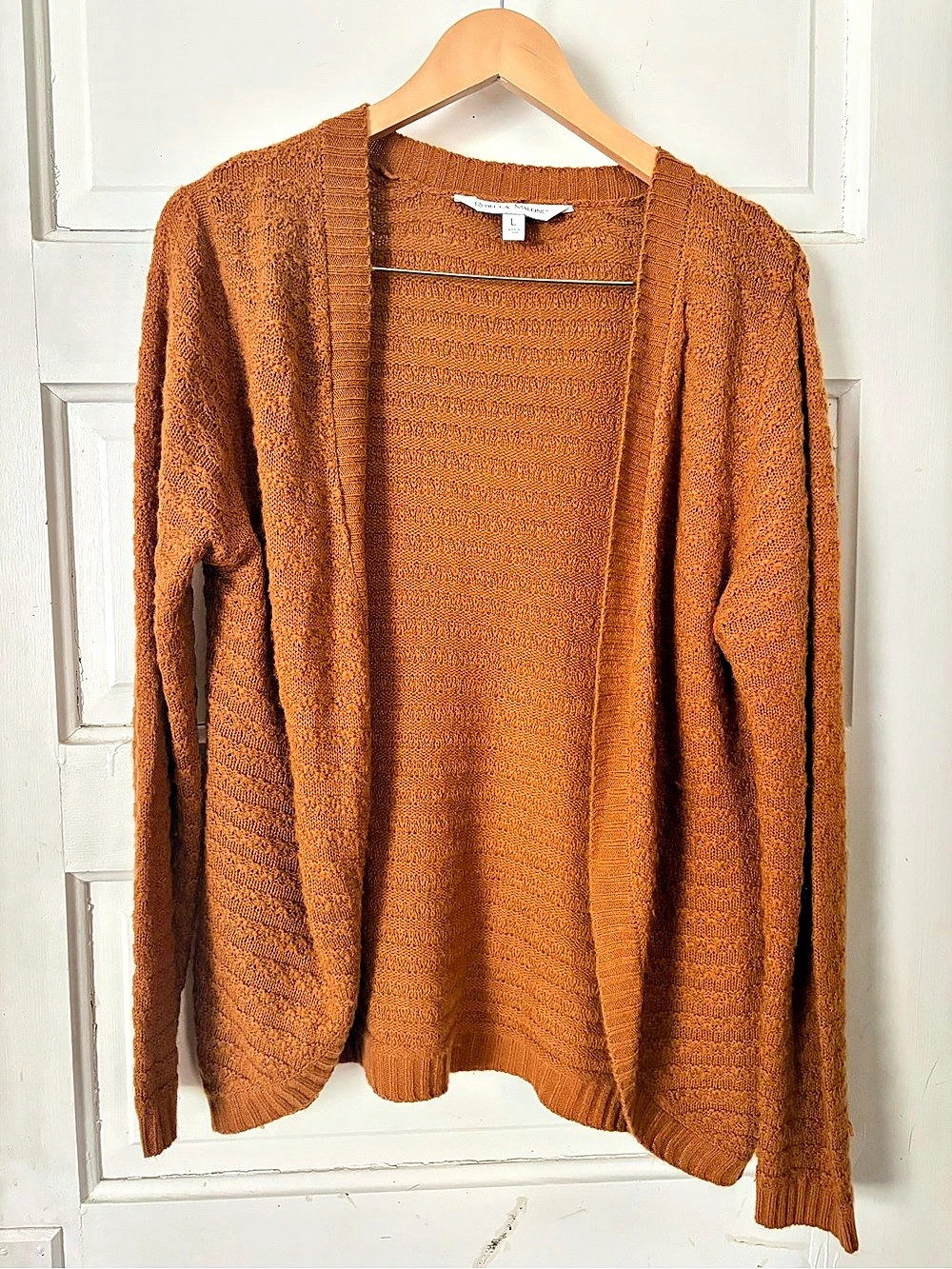Rebecca Malone Open Front Cardigan in Brown Rust Size Large